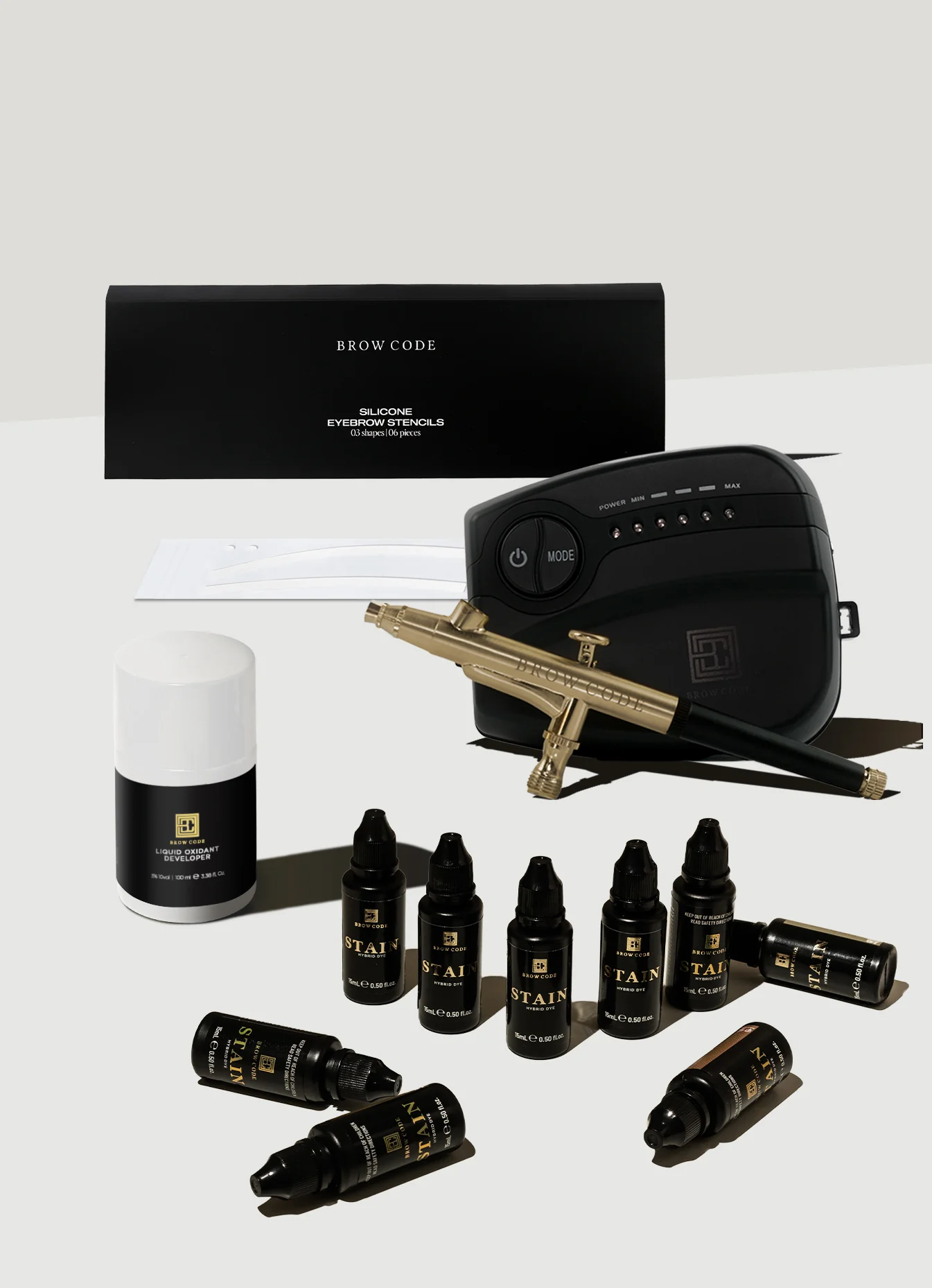 Professional Stain Hybrid Brow Dye Kit With Airbrush Machine, Silicone Eyebrow Stencils, And Liquid Developer - Image 4